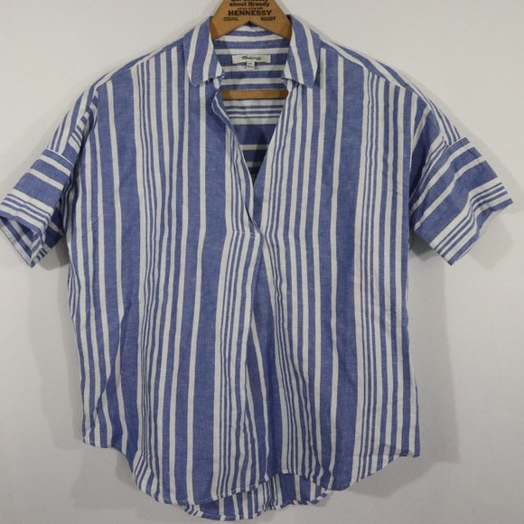 Madewell Linen blend Striped Popover Blouse Size XXS - Picture 1 of 3